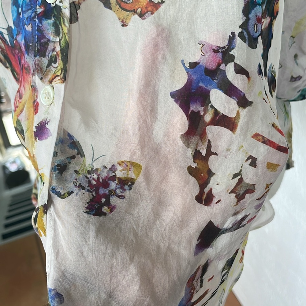 Fifteen Twenty Vintage Butterfly Motif Sheer Silk Floral Blouse oversized XS - Picture 3 of 8